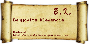 Benyovits Klemencia névjegykártya